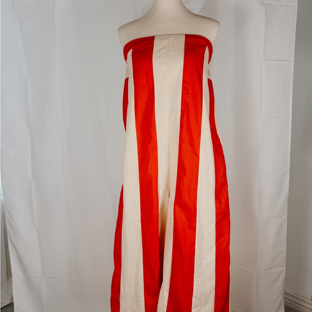 Red and White Strapless Jumpsuit